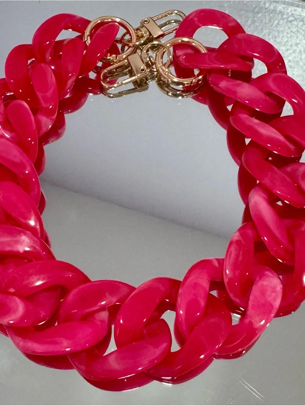 New Acrylic Hot Pink Chunky Bag Chain 18 inches  with Gold Hardware